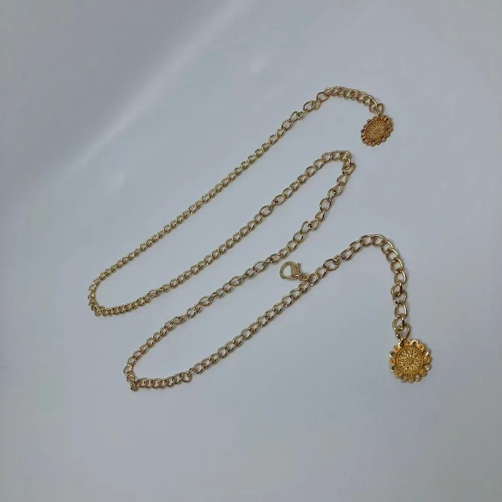 Y2K Rockstar Girlfriend Gold Layered Charm Chain Belt, Up to 37 Inches, X7GA1190